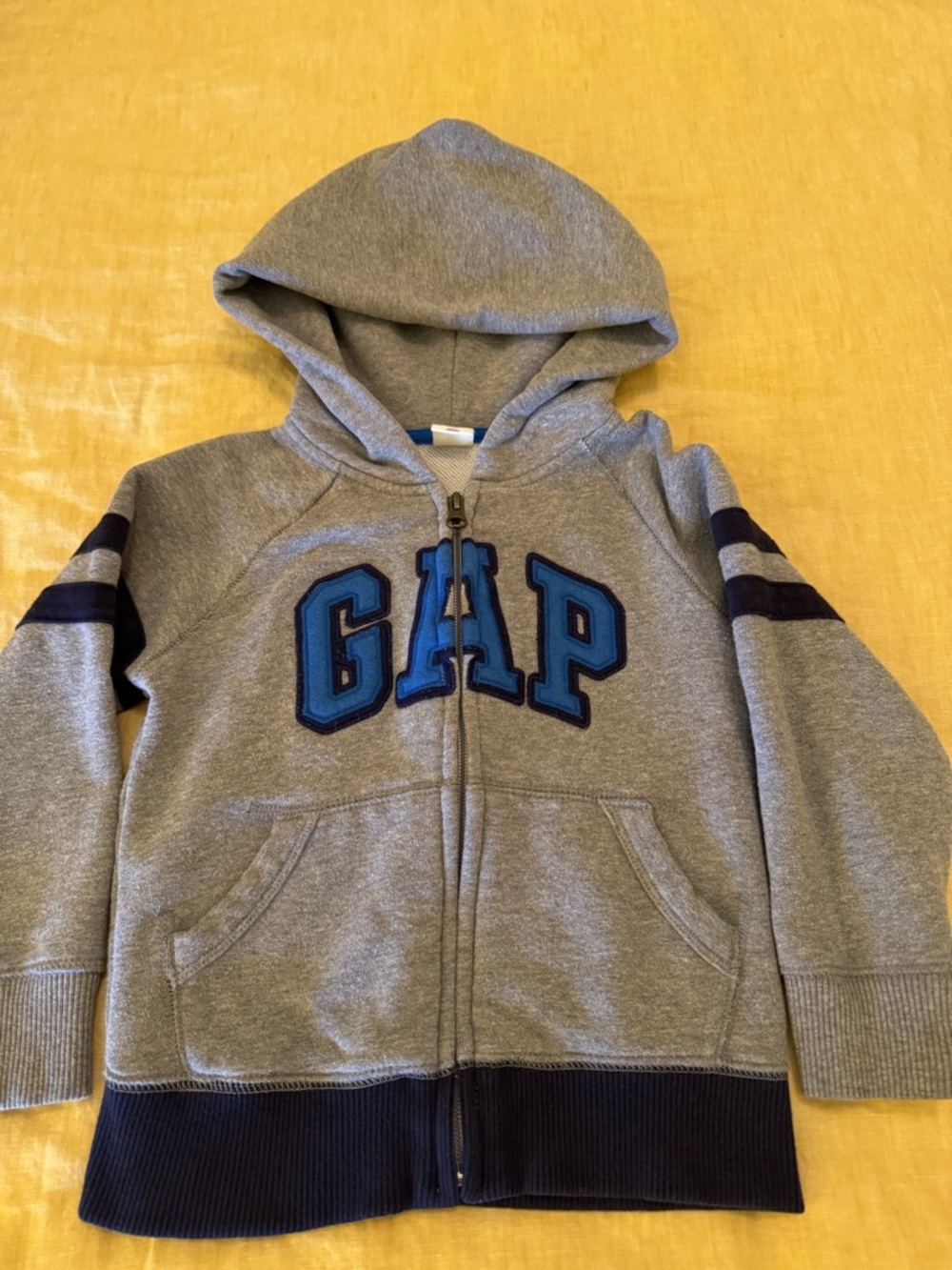 4T - GAP Gray Hooded Zip-Up with Blue Logo and Navy Trim